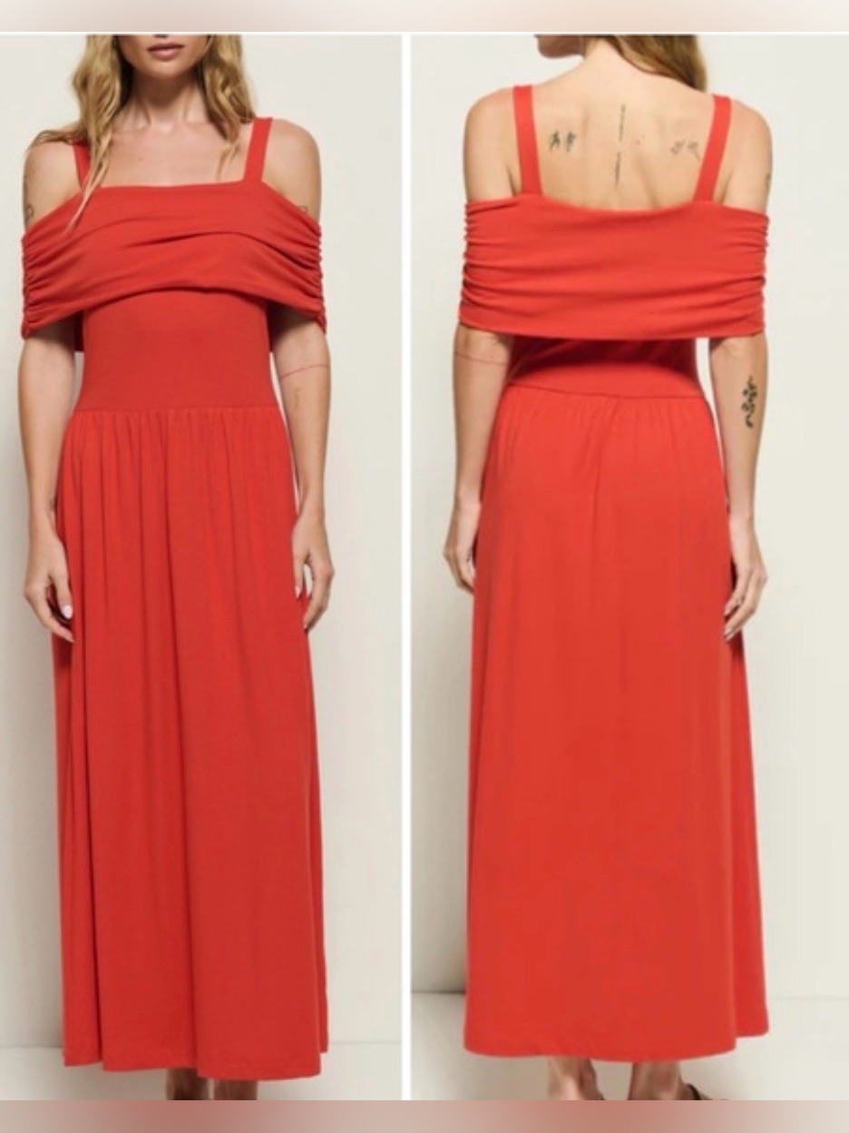 Nation Ltd Coral Red Cold-Shoulder Maxi Dress
